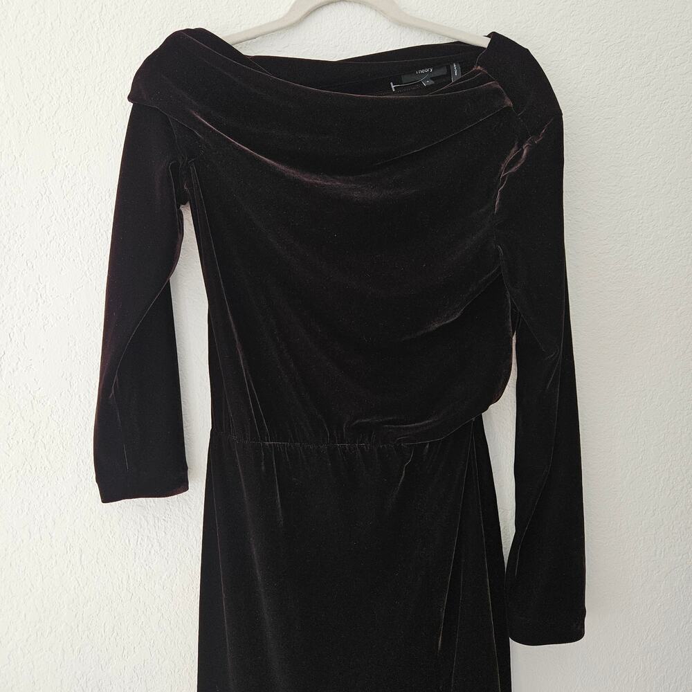 THEORY Off-The-Shoulder Velvet‎ Midi-Dress Size 2 Long Sleeves - Picture 5 of 16